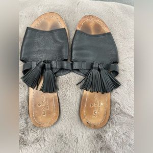 Kate Spade | Women's Black Leather Tassel Slide Sandal